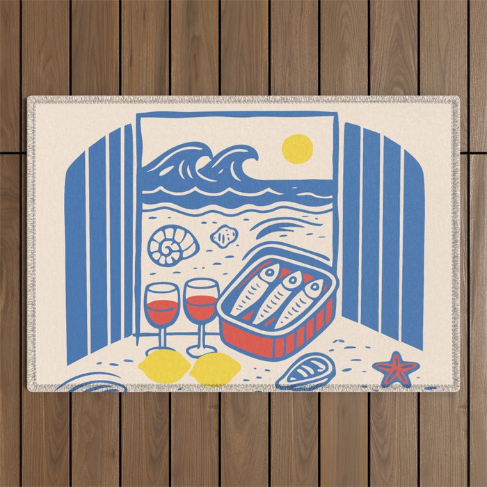 Sardines, Lemons and Wine at the Beach Outdoor Rug Gallery Image 1