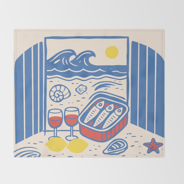 Sardines, Lemons and Wine at the Beach Throw Blanket Gallery Image 2