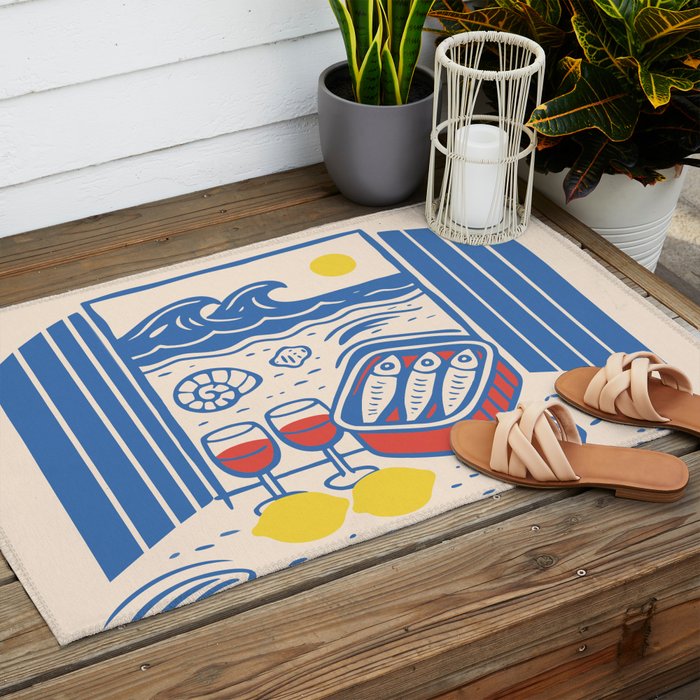 Sardines, Lemons and Wine at the Beach Outdoor Rug Gallery Image 2