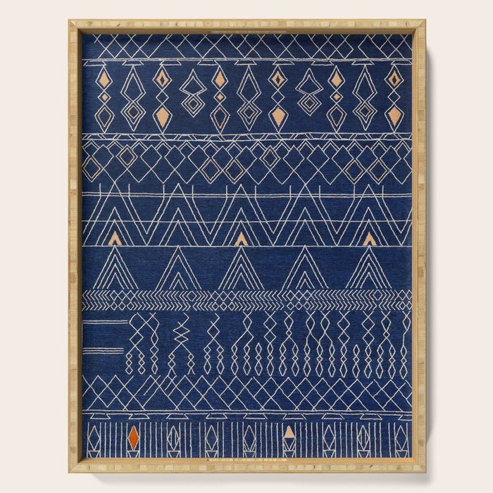 Blue Indigo Jeans Color, Bohemian Oriental Traditional Moroccan Fabric Style Serving Tray Gallery Image 1