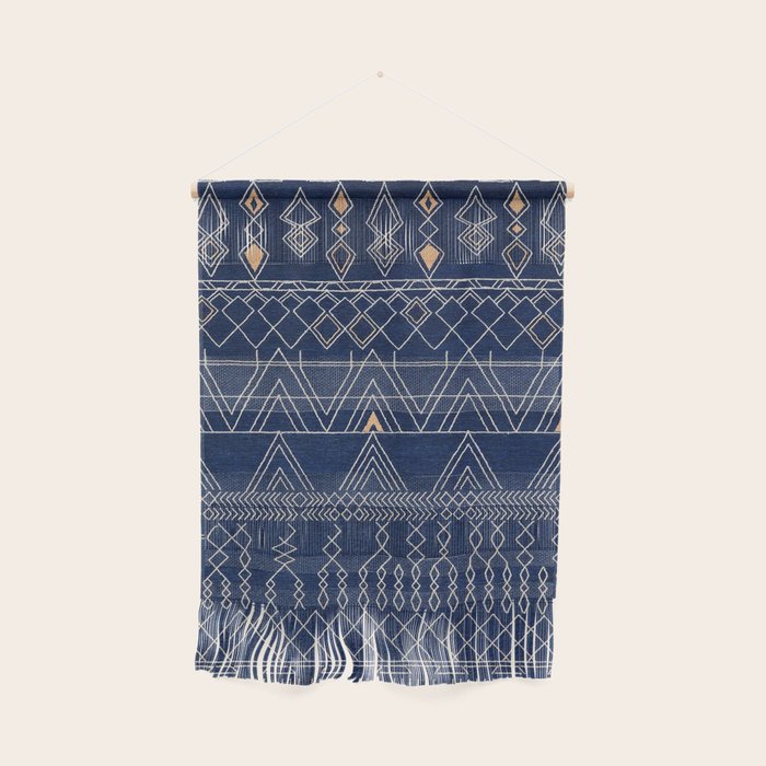 Blue Indigo Jeans Color, Bohemian Oriental Traditional Moroccan Fabric Style Wall Hanging Gallery Image 1