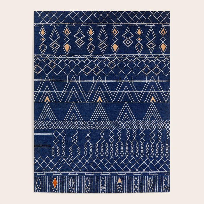 Blue Indigo Jeans Color, Bohemian Oriental Traditional Moroccan Fabric Style Poster Gallery Image 4