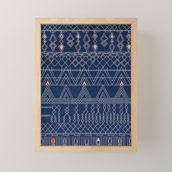 Blue Indigo Jeans Color, Bohemian Oriental Traditional Moroccan Fabric Style Mini Art Print Gallery Image 1