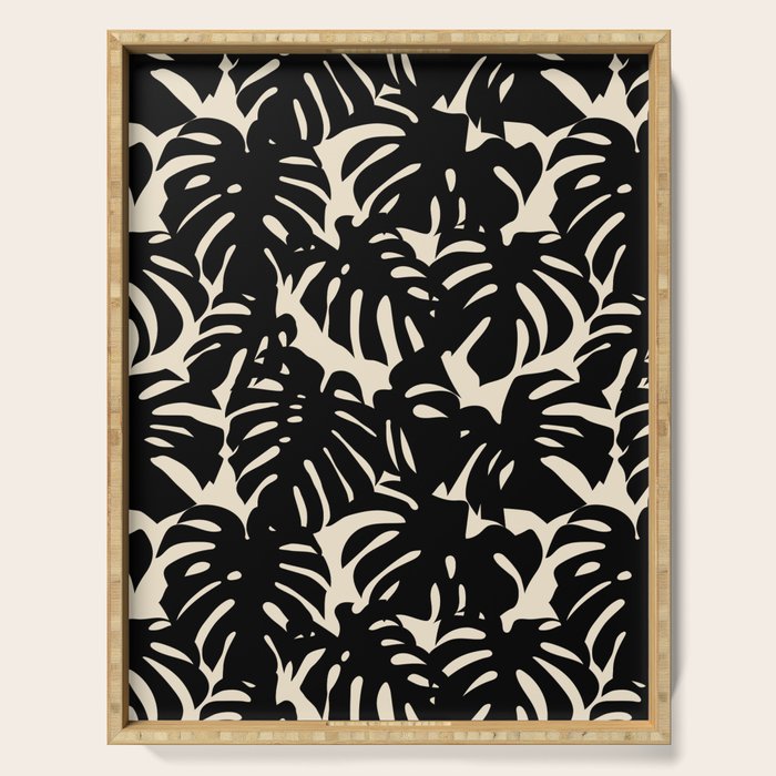 Tropical monstera plant leaf art pattern Serving Tray Gallery Image 1