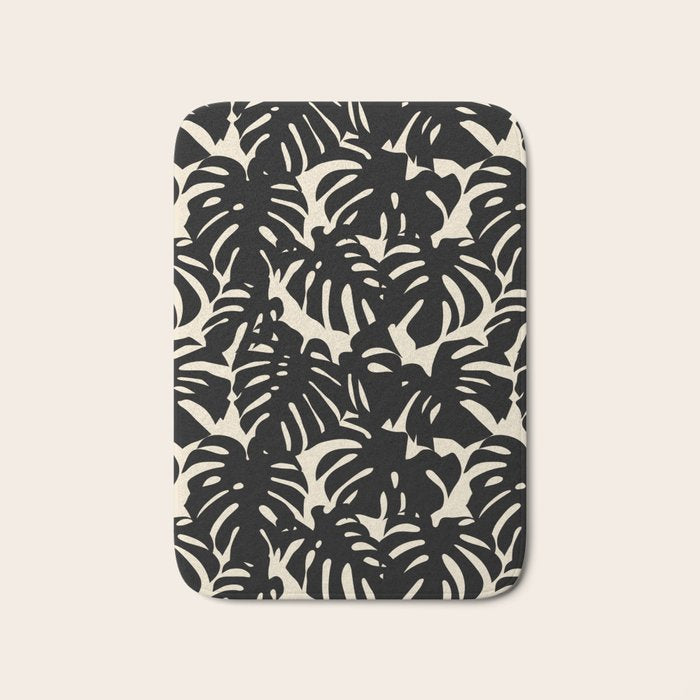 Tropical monstera plant leaf art pattern Bath Mat Gallery Image 1
