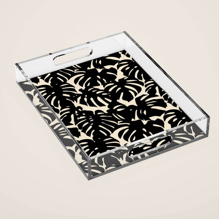 Tropical monstera plant leaf art pattern Acrylic Tray Gallery Image 1