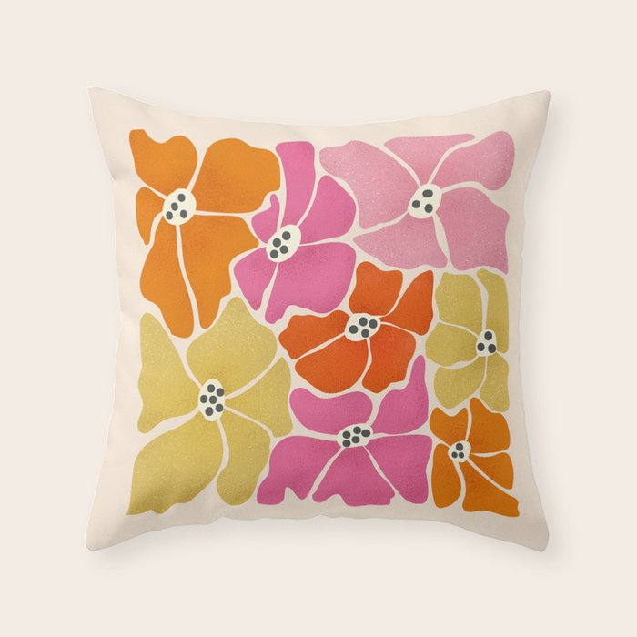Blooming Retro Florals Throw Pillow Gallery Image 1