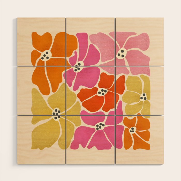 Blooming Retro Florals Wood Wall Art Gallery Image 1
