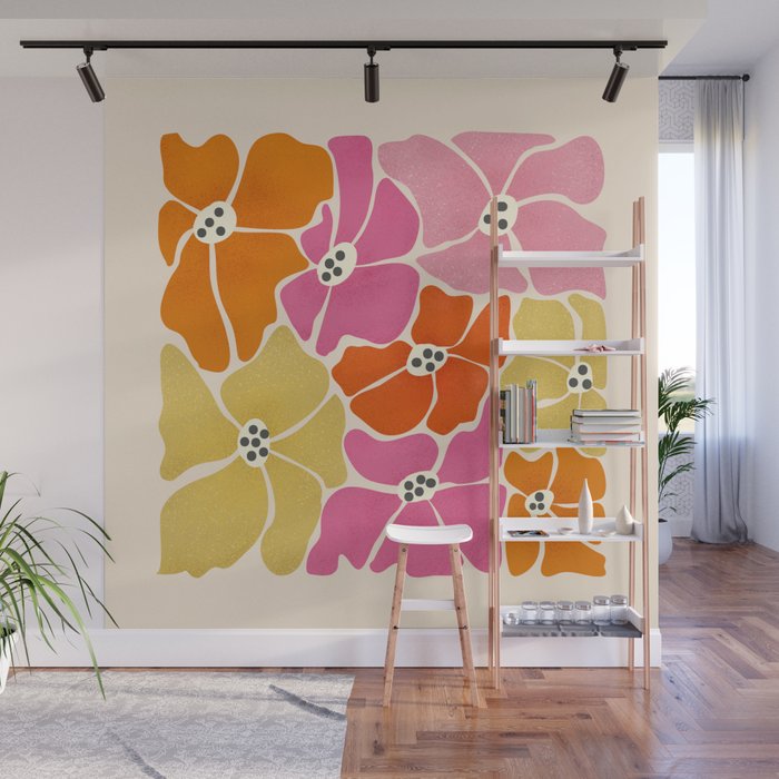 Blooming Retro Florals Wall Mural Gallery Image 1