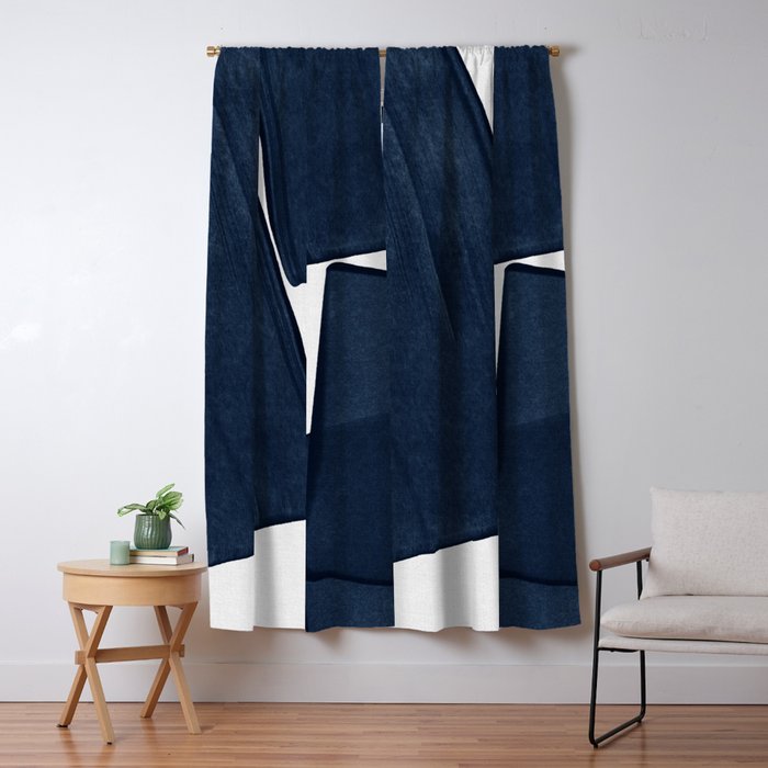 Minimalist Painting Blue III, Mid Century Modern Window Curtain