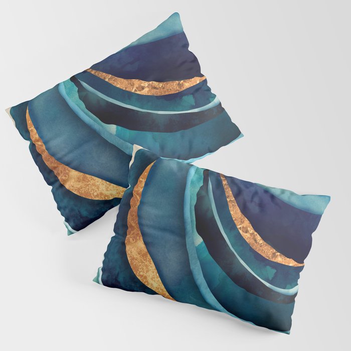 Abstract Blue with Gold Pillow Sham Gallery Image 1