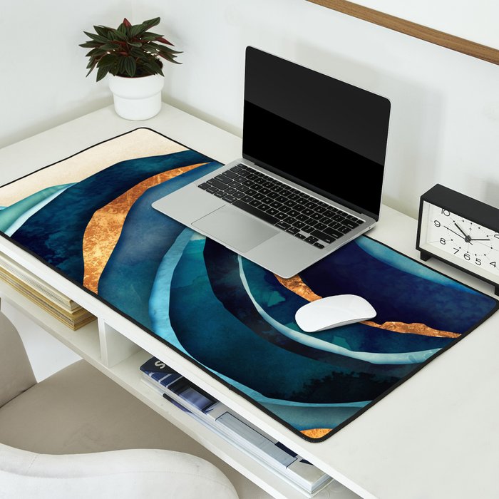 Abstract Blue with Gold Desk Mat Gallery Image 2