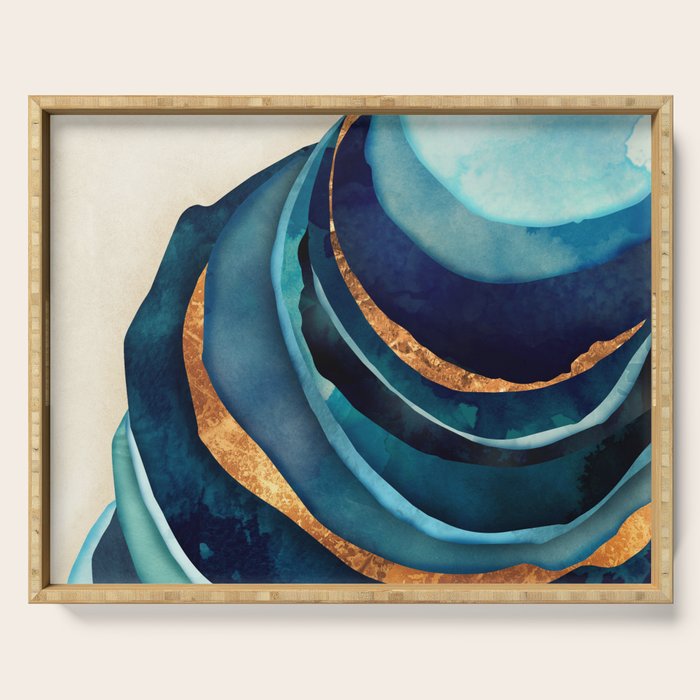Abstract Blue with Gold Serving Tray Gallery Image 1