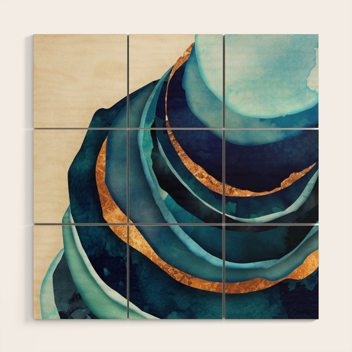 Abstract Blue with Gold Wood Wall Art Gallery Image 1