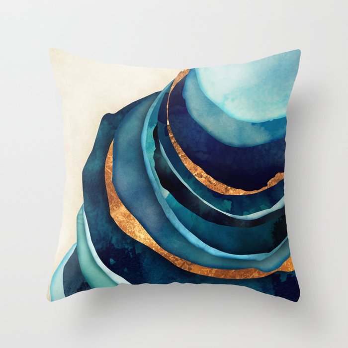 Abstract Blue with Gold Throw Pillow Gallery Image 1