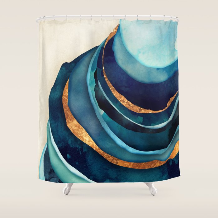 Abstract Blue With Gold Shower Curtain