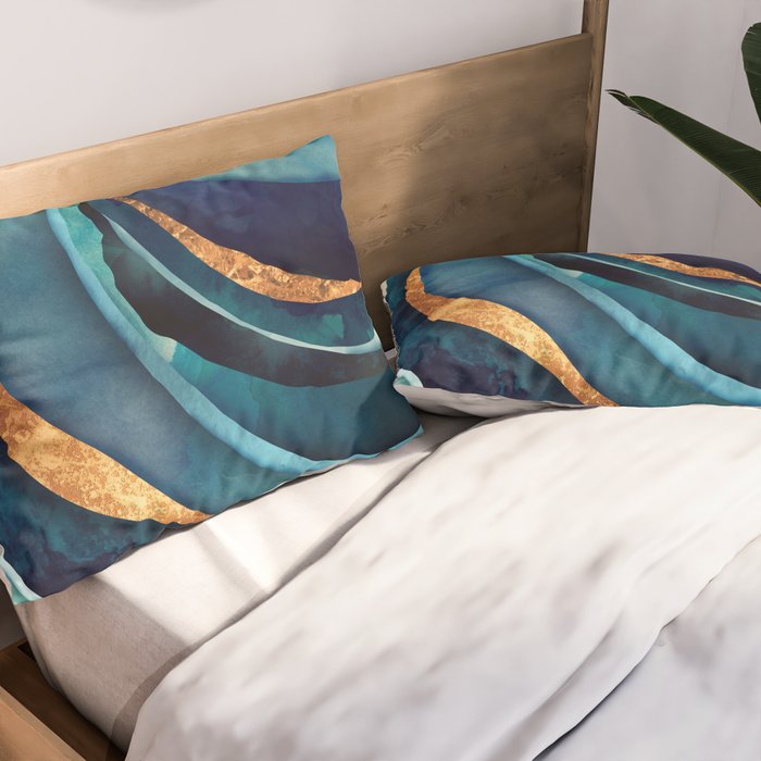 Abstract Blue with Gold Pillow Sham Gallery Image 2