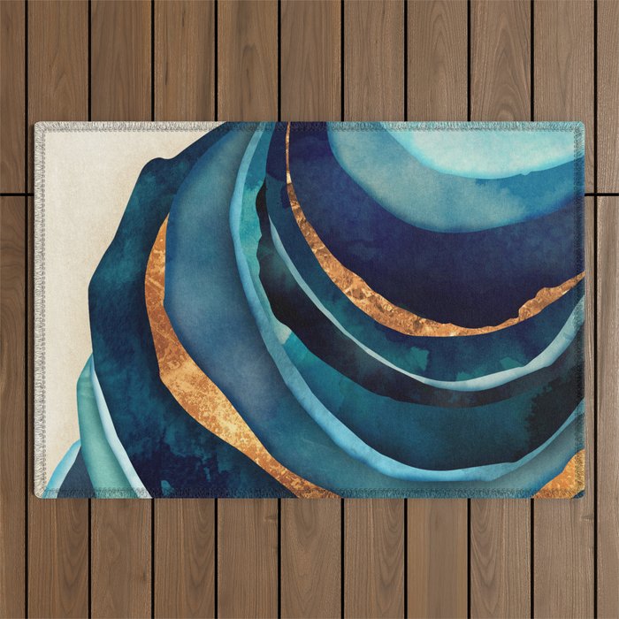 Abstract Blue with Gold Outdoor Rug Gallery Image 1