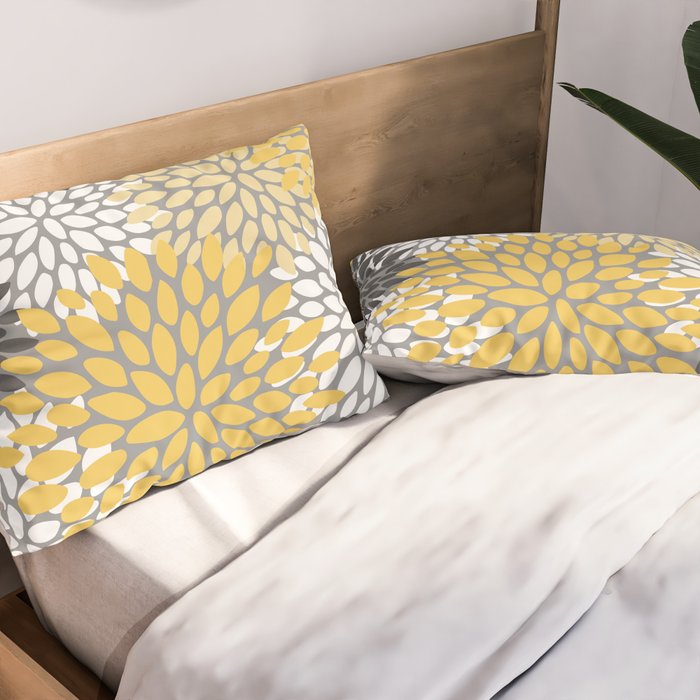 Modern Elegant Chic Floral Pattern, Soft Yellow, Gray, White Pillow Sham Gallery Image 2