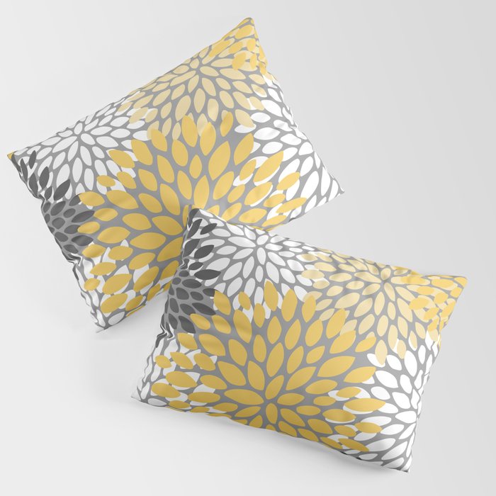 Modern Elegant Chic Floral Pattern, Soft Yellow, Gray, White Pillow Sham Gallery Image 1