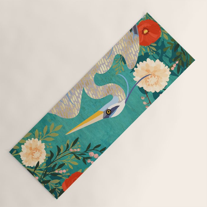 Bohemian Floral Heron Yoga Mat Gallery Image 1