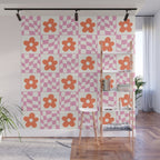 Orange Flower Pink & White Warped Double Checker Wall Mural Gallery Image 1