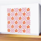 Orange Flower Pink & White Warped Double Checker Wall Mural Gallery Image 2