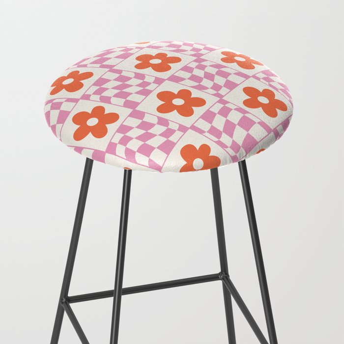 Orange Flower Pink & White Warped Double Checker Stool Gallery Image 2