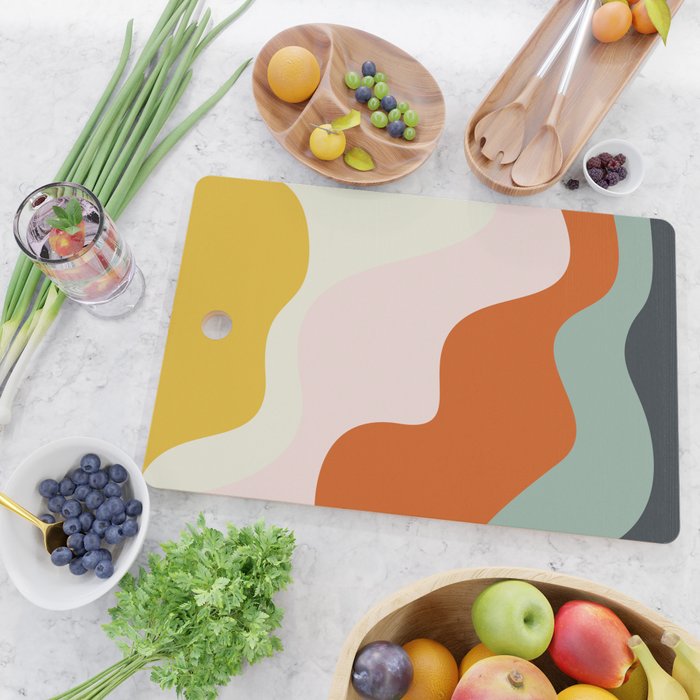 fluid waves mid century summer Cutting Board Gallery Image 2