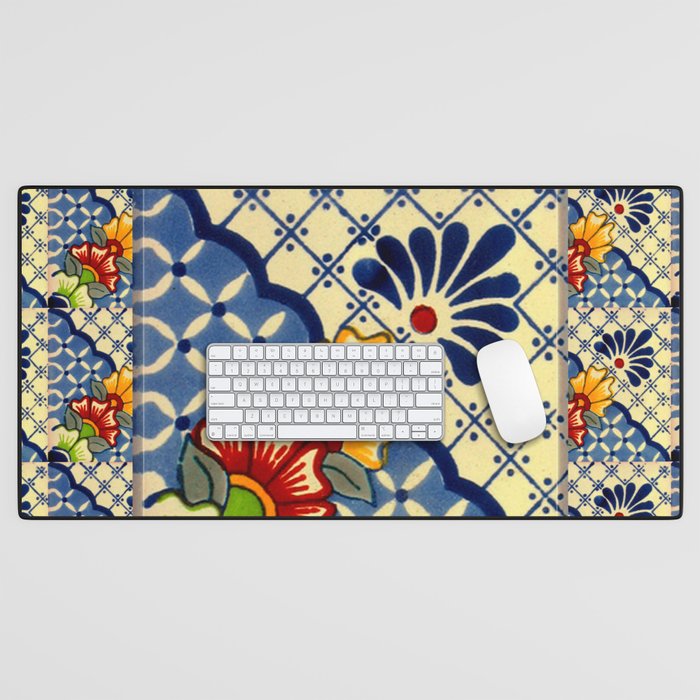 talavera mexican tile in blu Desk Mat Gallery Image 1