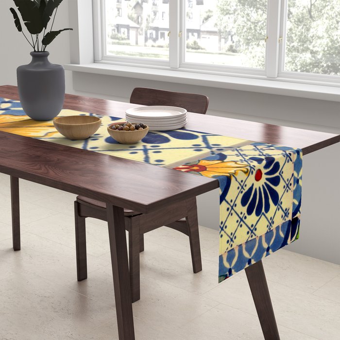 talavera mexican tile in blu Table Runner Gallery Image 2