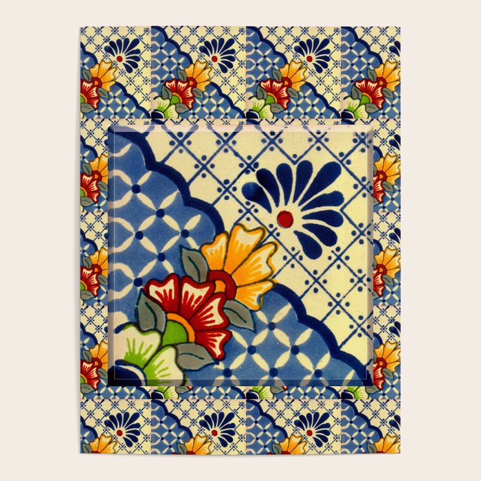 talavera mexican tile in blu Poster Gallery Image 4
