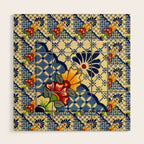 talavera mexican tile in blu Wood Wall Art Gallery Image 1