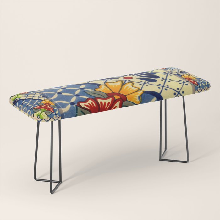 talavera mexican tile in blu Bench Gallery Image 1