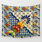 talavera mexican tile in blu Wall Tapestry Gallery Image 4