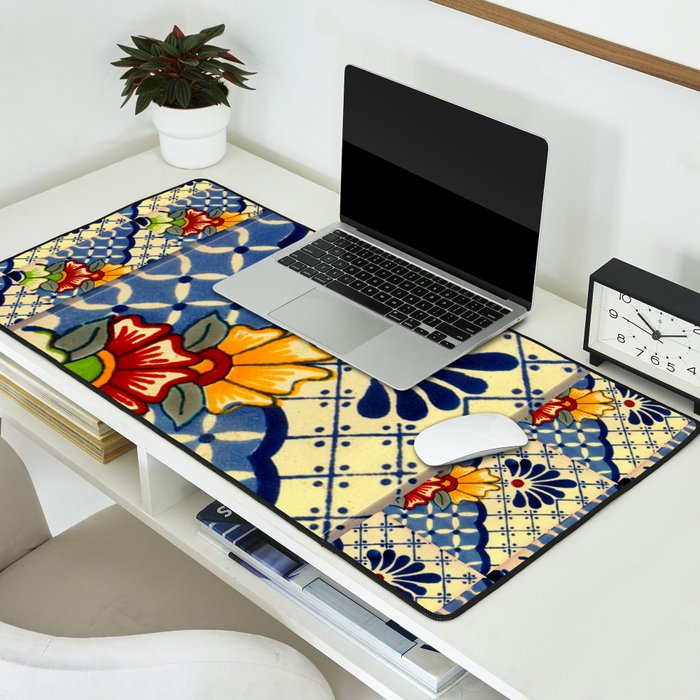 talavera mexican tile in blu Desk Mat Gallery Image 2
