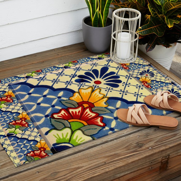 talavera mexican tile in blu Outdoor Rug Gallery Image 2