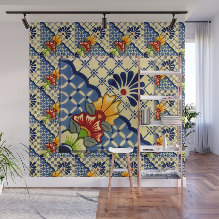 talavera mexican tile in blu Wall Mural Gallery Image 1