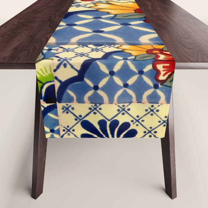 talavera mexican tile in blu Table Runner Gallery Image 1