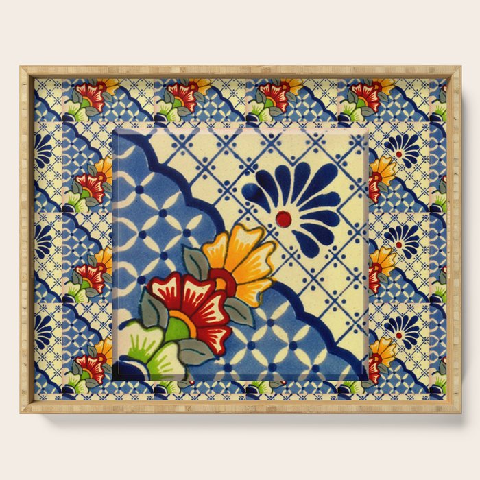 talavera mexican tile in blu Serving Tray Gallery Image 1