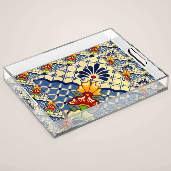 talavera mexican tile in blu Acrylic Tray Gallery Image 1