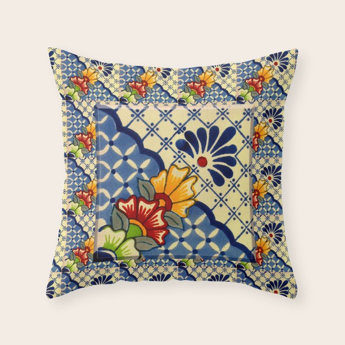 talavera mexican tile in blu Throw Pillow Gallery Image 6