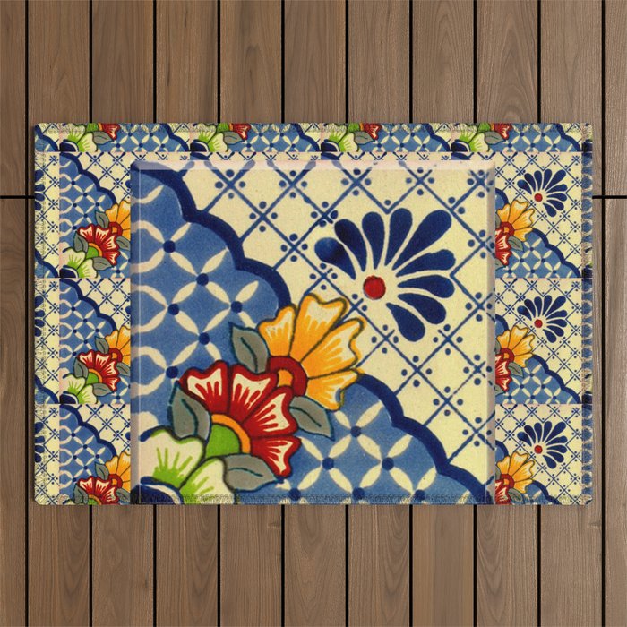 talavera mexican tile in blu Outdoor Rug Gallery Image 1