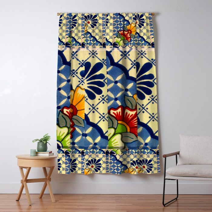 talavera mexican tile in blu Window Curtain Gallery Image 5