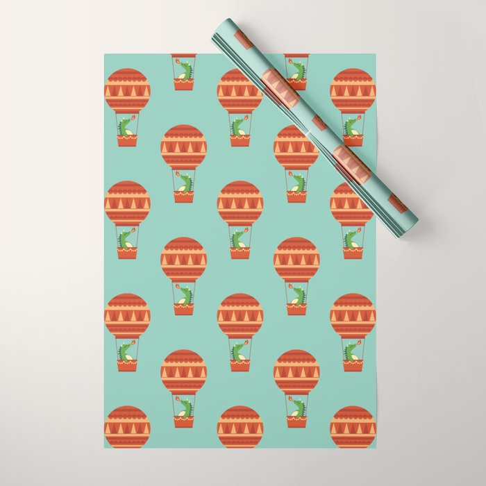 Dragon On Hot Air Balloon Wrapping Paper Gallery Image 1