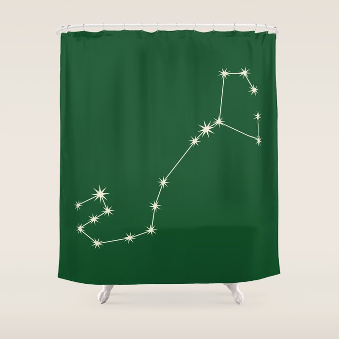 Scorpio Zodiac Star Constellation Line Art Green Shower Curtain Gallery Image 1