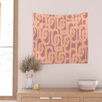 Mid Century Modern Loop Pattern Peach and Plum Mauve Wall Tapestry Gallery Image 2