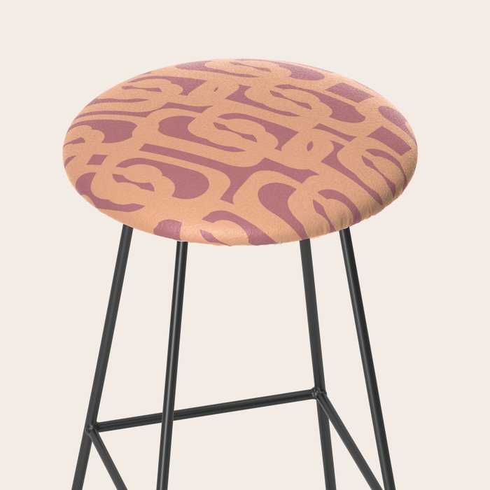 Mid Century Modern Loop Pattern Peach and Plum Mauve Stool Gallery Image 2
