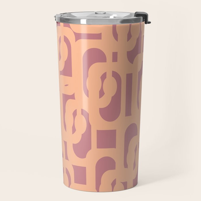 Mid Century Modern Loop Pattern Peach and Plum Mauve Travel Mug Gallery Image 2