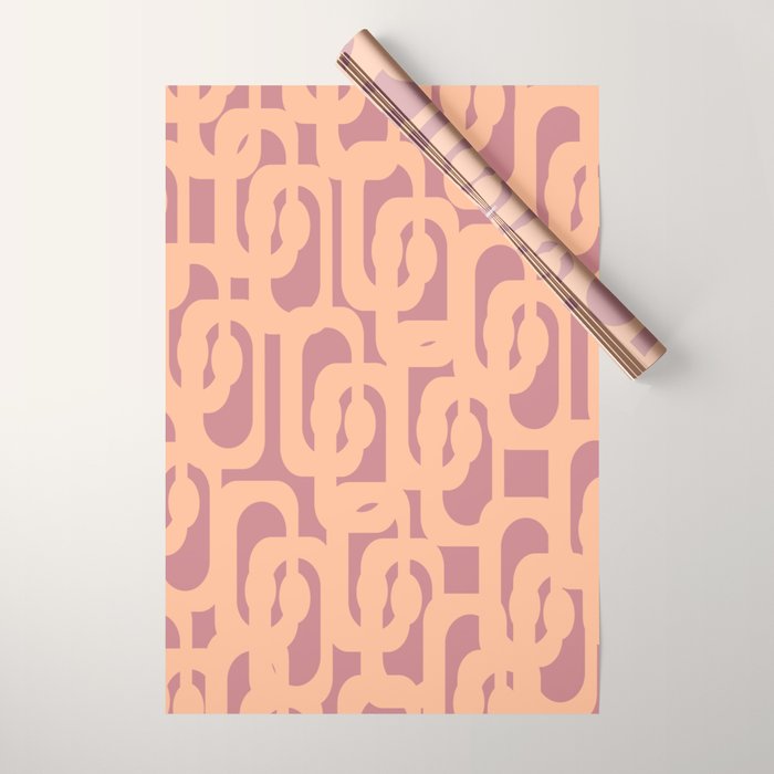 Mid Century Modern Loop Pattern Peach and Plum Mauve Wrapping Paper Gallery Image 1